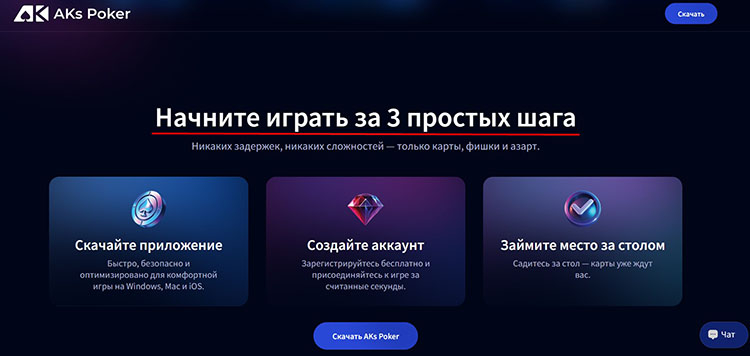Действия для начала игры в AKs Poker
